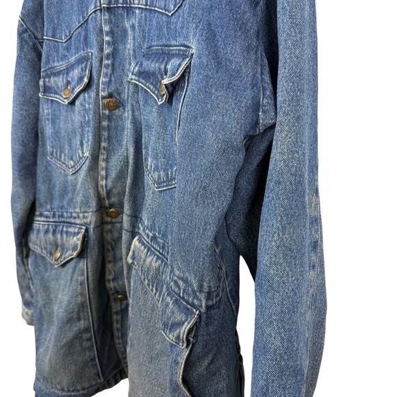 Most Wanted 100% Cotton Denim Leather Collar Barn Chore Field Jacket Coat sz L - Picture 9 of 16
